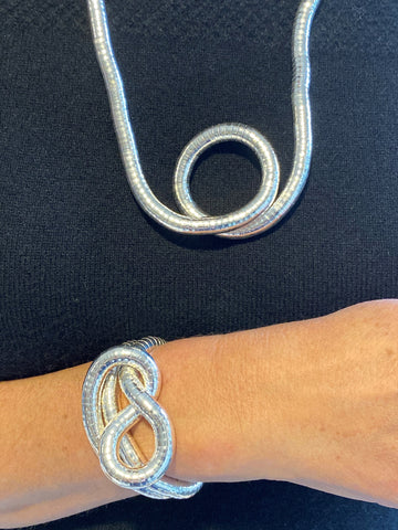 Silver Thick Snake Twist + Silver Thick Bracelet Set