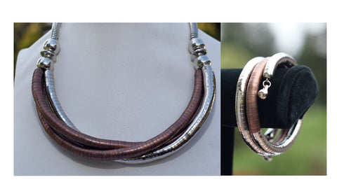 Copper and Silver Bendy Necklace and Bracelet Matching Combination