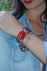 Dark Cross Bracelet with Silver Beads