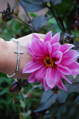 Dark Cross Bracelet with Silver Beads