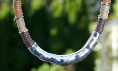 Silver Loop With Brown, Beige and Rust Rolled Cord Necklace