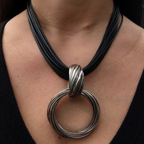 Pewter Locking Rings Necklace