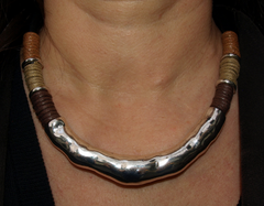 Silver Loop With Brown, Beige and Rust Rolled Cord Necklace