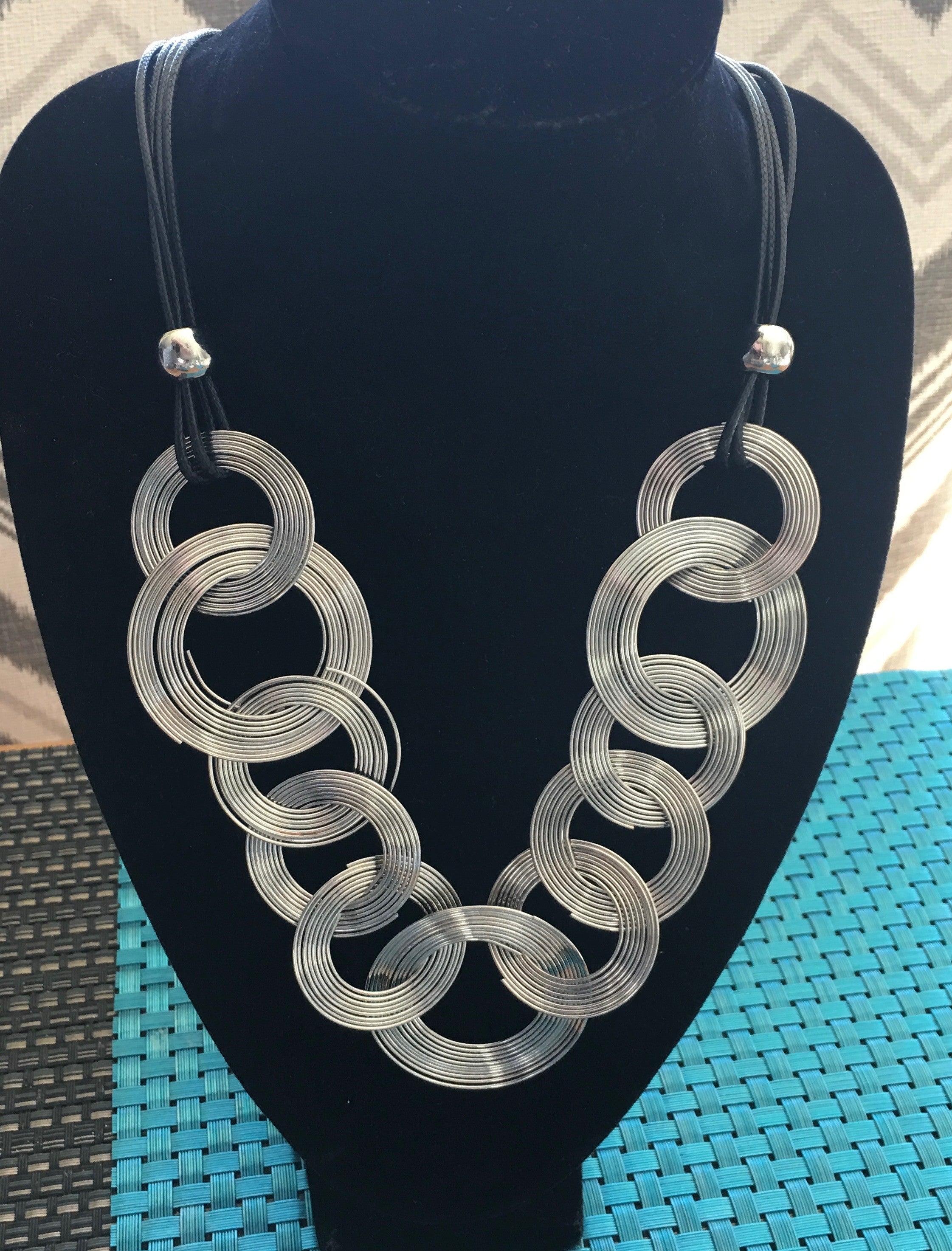 Silver Record Statement Necklace