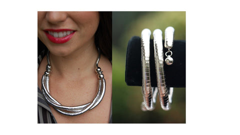 Silver Bendy Necklace and Bracelet Matching Combination